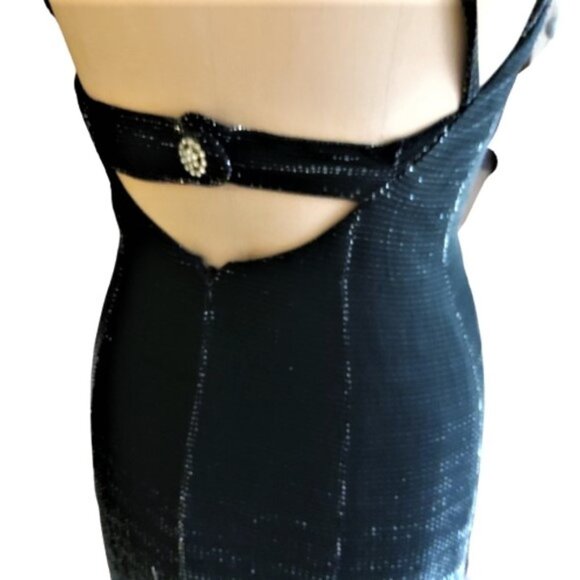 Vintage 90s black silver metallic dress great back - Picture 15 of 16